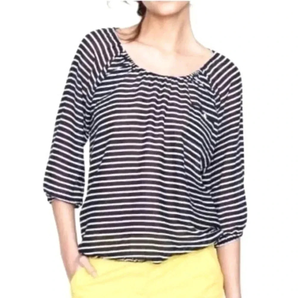 J. Crew Gauze Blouse Navy & White Stripe Pheasant Blouse Size XS